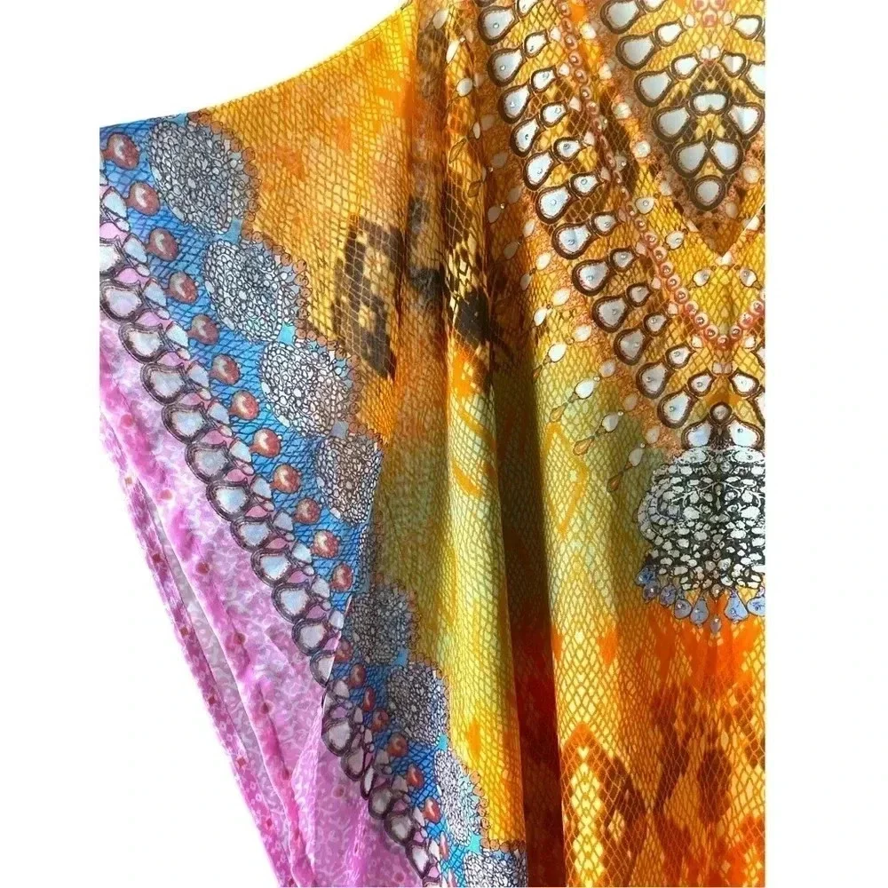 Boho Animal Print Multicolored Flowy Lightweight Kaftan Beach Coverup One Size - Picture 5 of 8